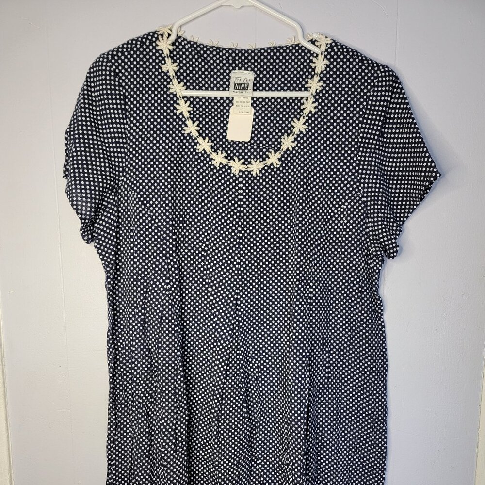 Take Nine Polka Dot Daisy Trim Maternity Top/Tunic